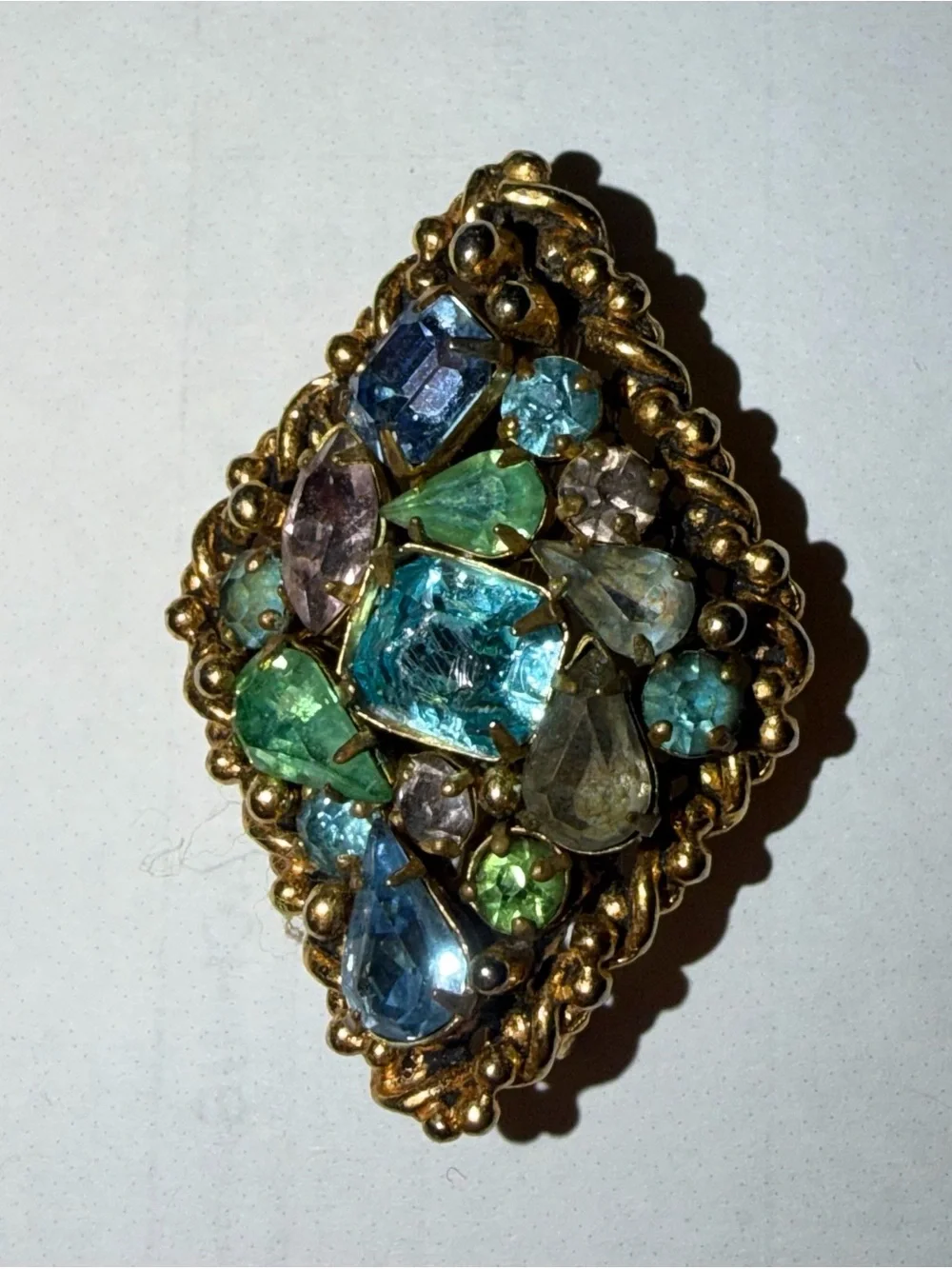 Vintage Multi-Stone Gold-Tone Cluster Brooch - Blue & Green signature by Barclay